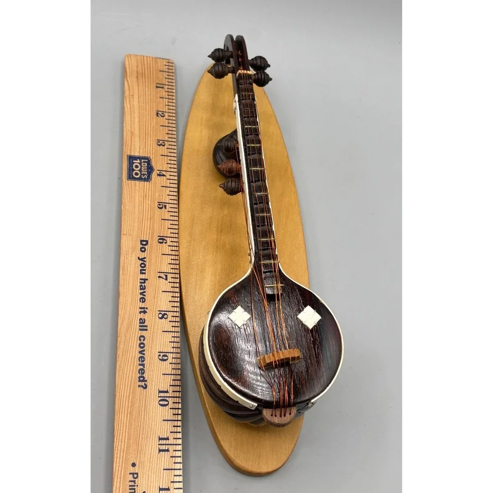 Vintage Miniature Sitar Model Handcrafted Wood Asian Musical Instrument Decor